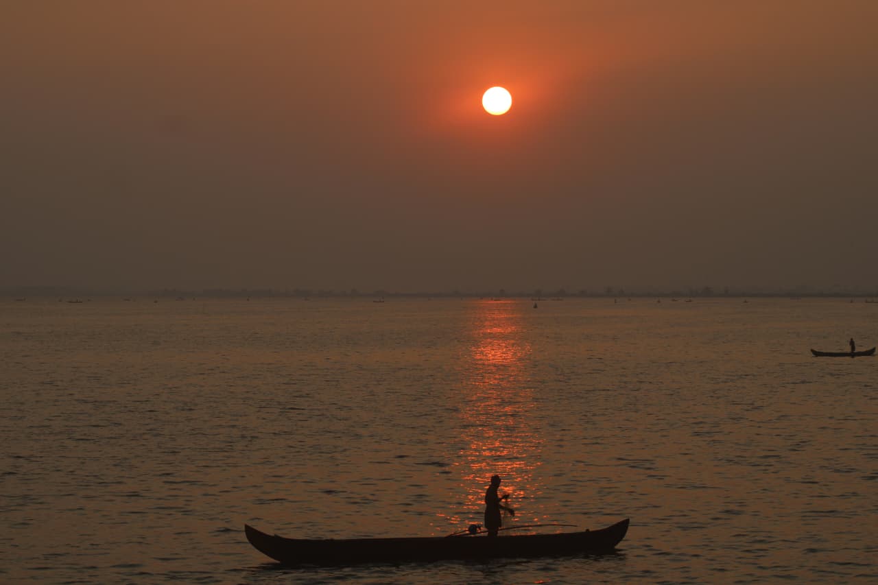 Sunset over the water